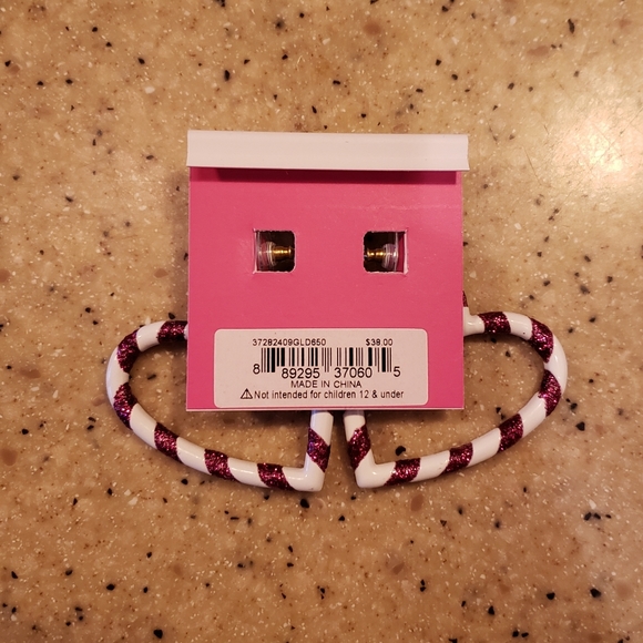 SALE NWT Betsey Johnson Candy Cane Heart Earrings - Picture 2 of 2